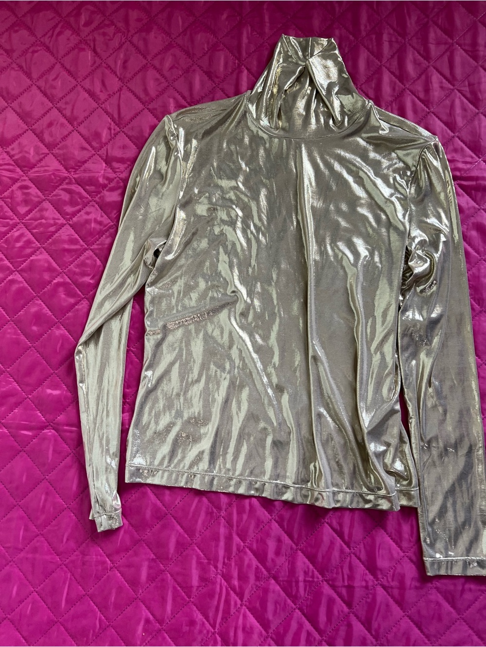 H&M Metallic Gold Long Sleeve Turtleneck Top